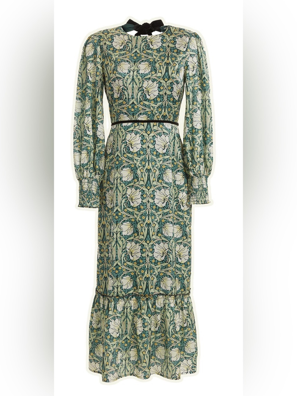 Hope and Ivy Green Floral Long-Sleeve Maxi Dress with Bow Detail - Picture 2 of 7